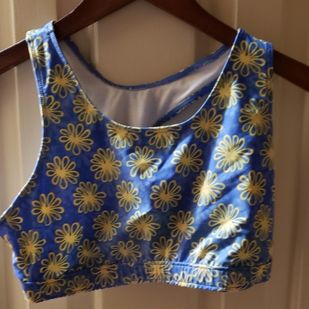 Sports Bra Books size L. blue with yellow flowers